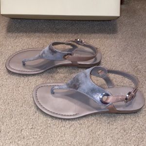 Franco Sarto Silver and Tan thong sandals size 7.